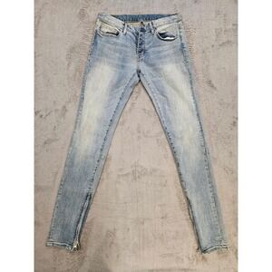 Mnml M1 Light Blue Stretch Skinny Denim Jeans Mens 30 Ankle Zip RN139488